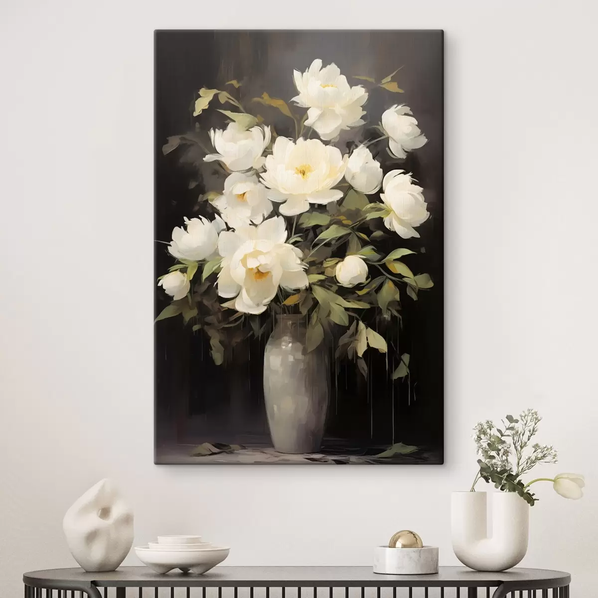  Schilderijen Delicate pioenrozen in een vaas: bloemencompositie in de stijl van een schilderij s45532