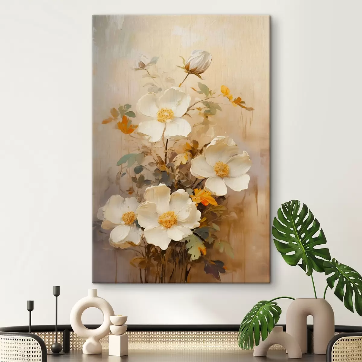  Schilderijen Witte bloemen: schilderachtige compositie in pasteltinten s45533
