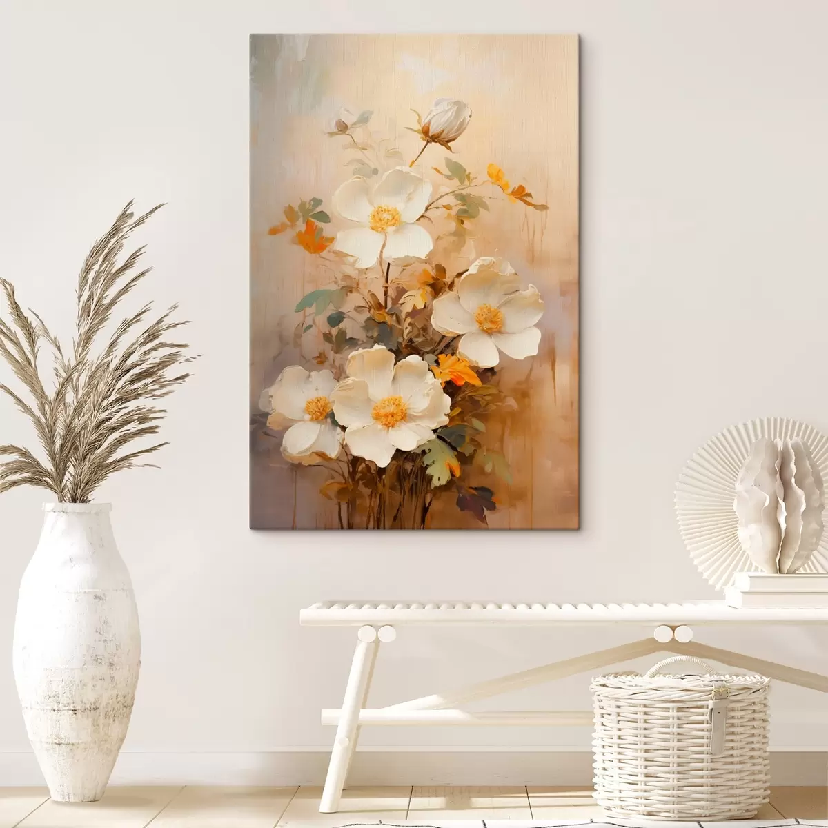 Schilderijen Witte bloemen: schilderachtige compositie in pasteltinten s45533