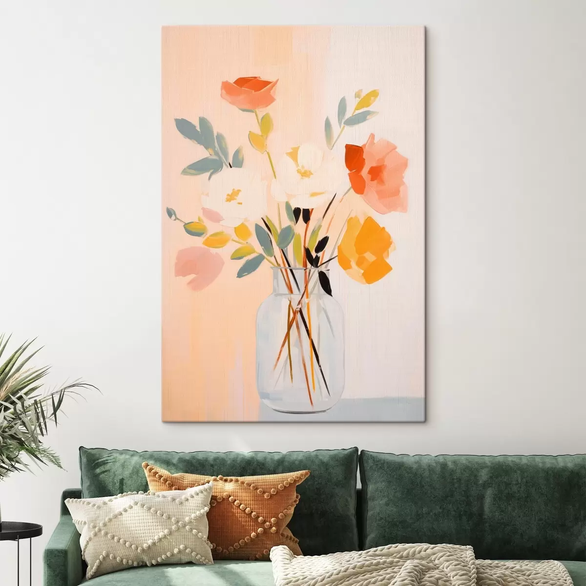  Schilderijen Decoratieve bloemen: abstract boeket in een vaas op een lichte achtergrond s45539
