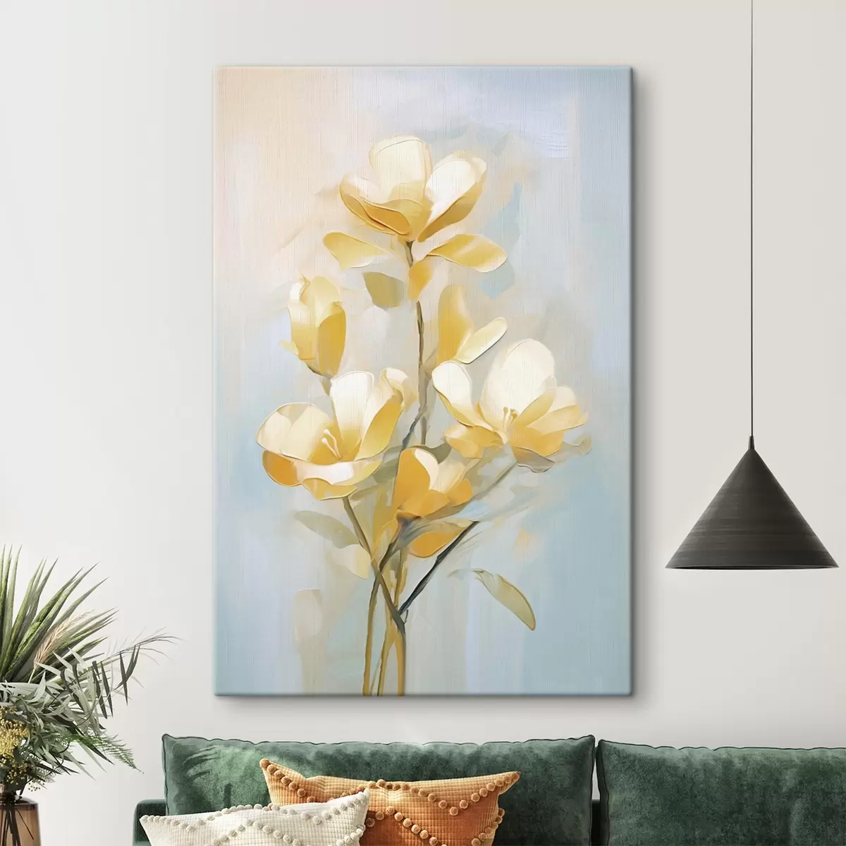  Schilderijen Bloemmotief: boeket in lichtgele en blauwe tinten s45540