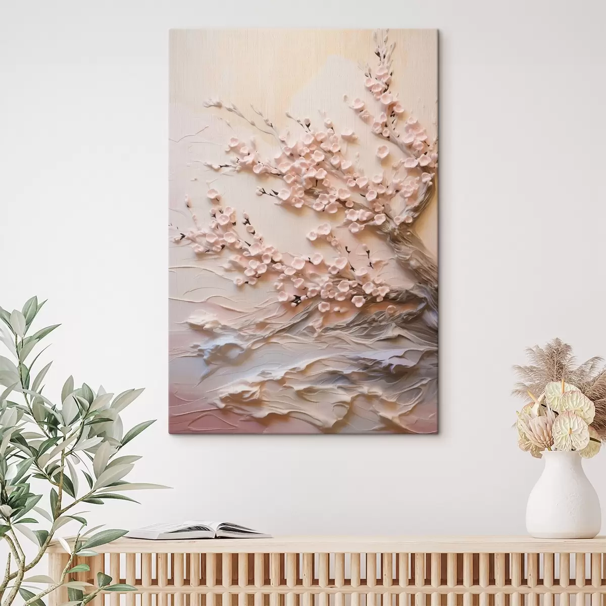  Schilderijen Reliëfcompositie van sakura in pasteltinten s45544