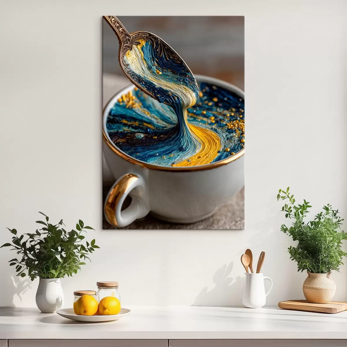  Schilderijen Abstracte compositie: gemengde kleuren in een kopje in Van Gogh-stijl s45545