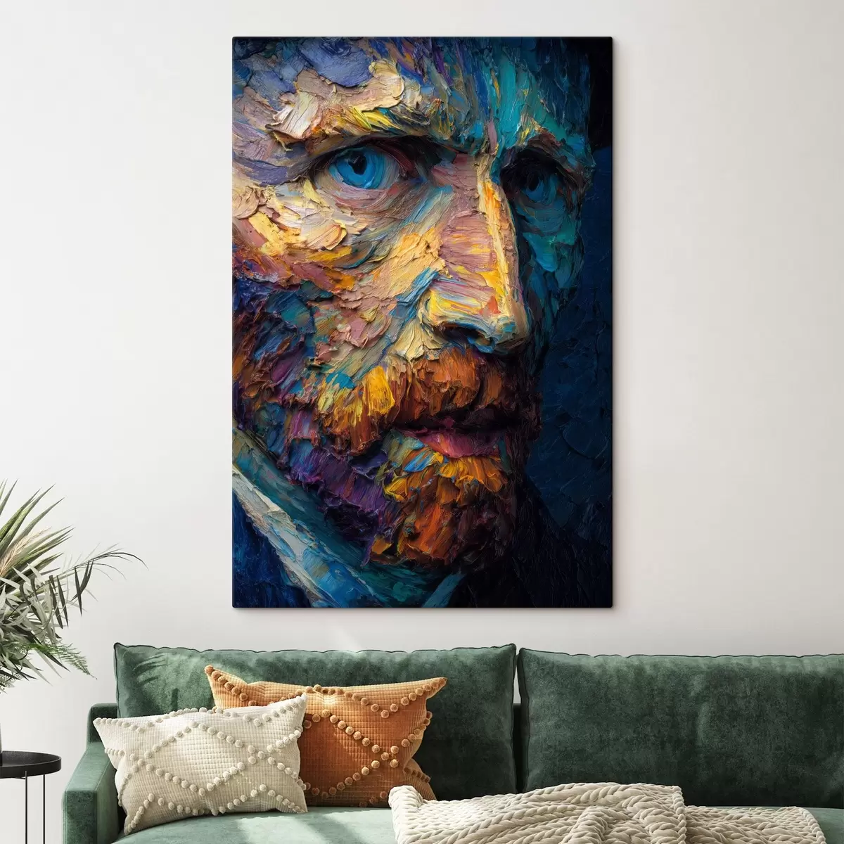  Schilderijen Decoratief Van Gogh-portret: reliëfschilderij in blauwe en oranje tinten s45546