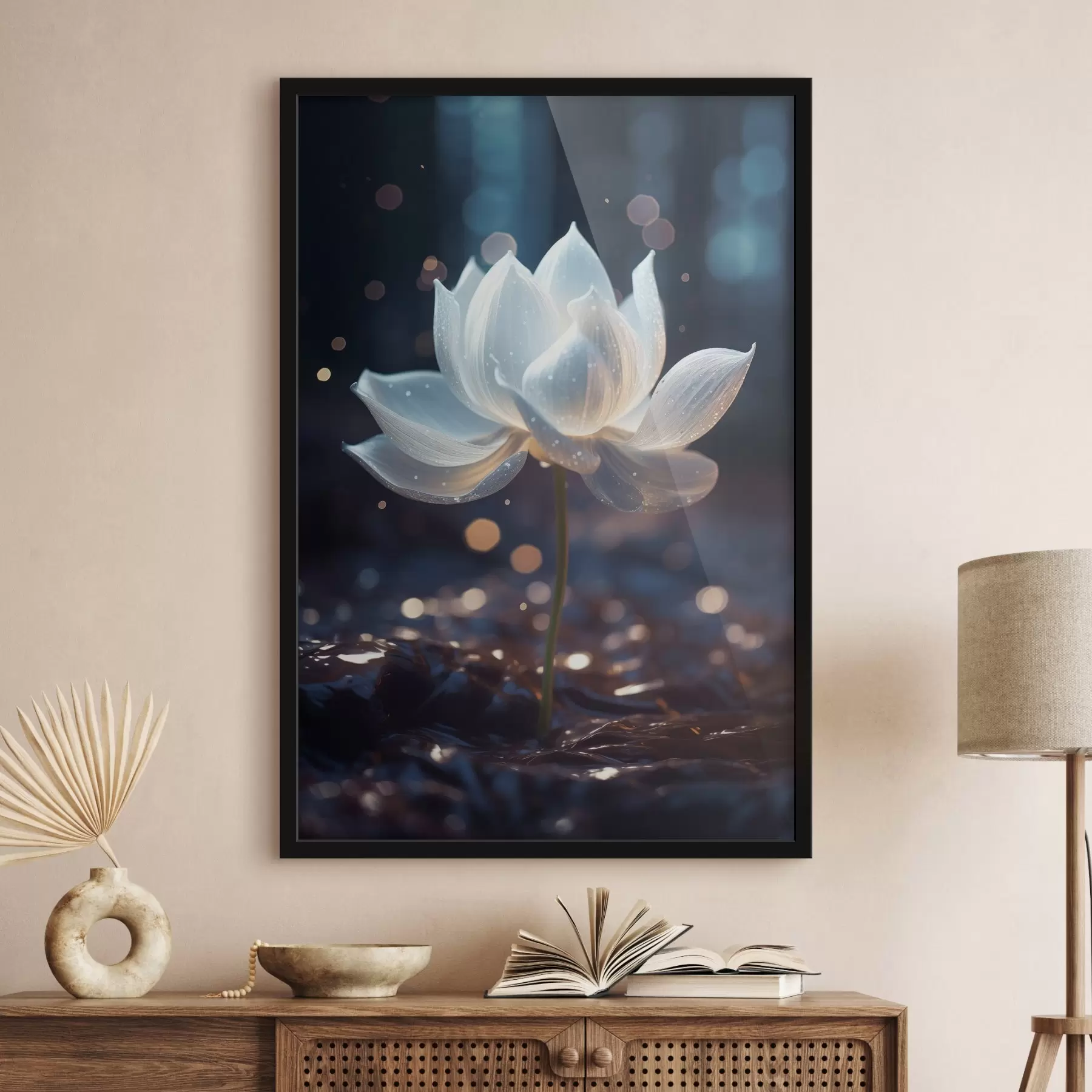 Fotobehang Verse lotus: bloemcompositie op donkere achtergrond f45530