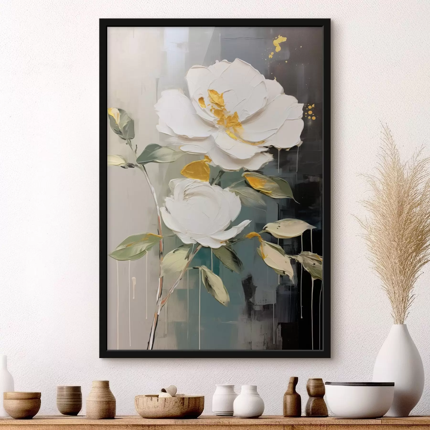Fotobehang Volumineuze bloemen: decoratief motief in lichte en donkere tinten f45531