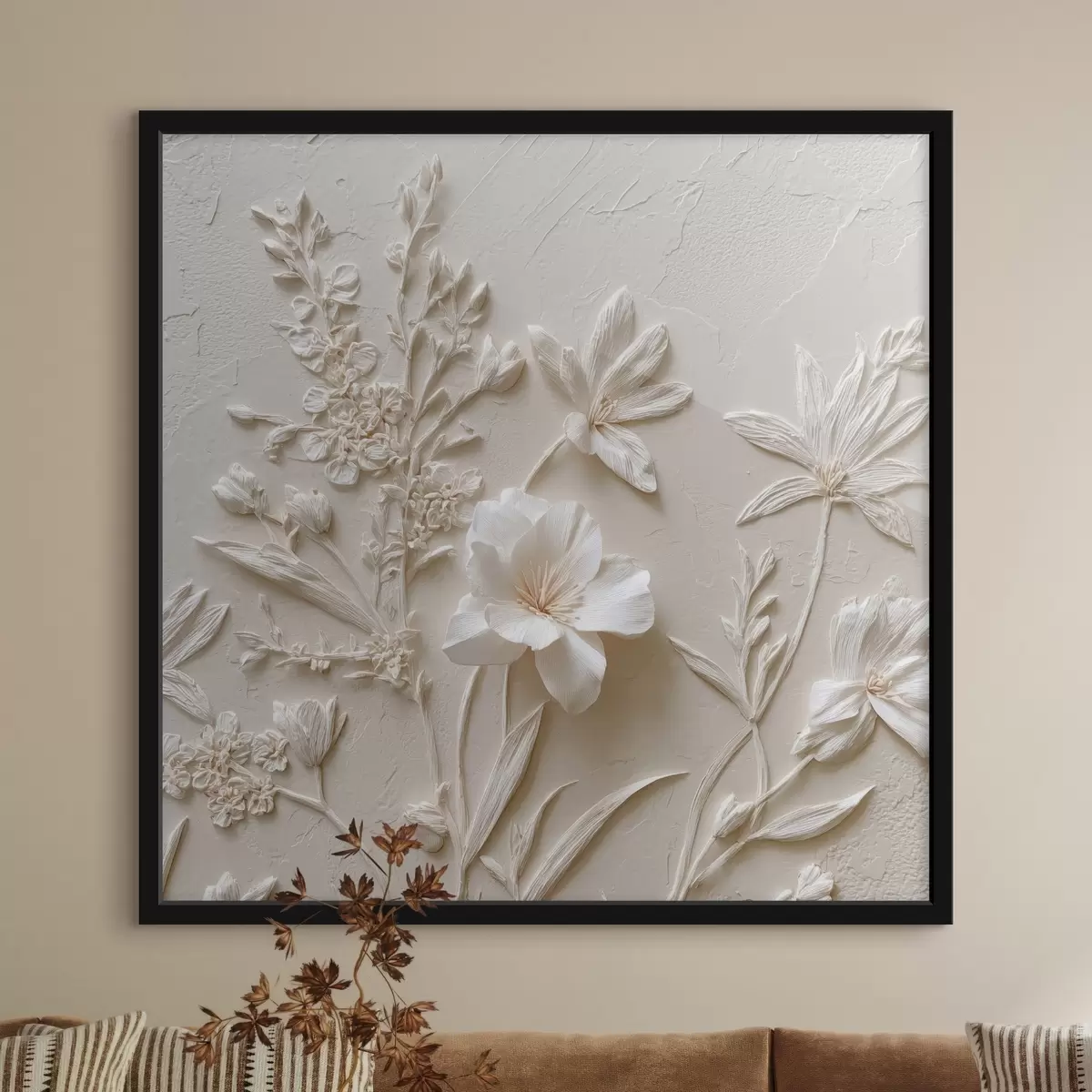 Poster Bloemmotief: bas-reliëf met planten op een lichte achtergrond f45536