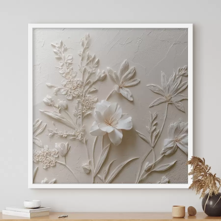 Fotobehang Bloemmotief: bas-reliëf met planten op een lichte achtergrond f45536