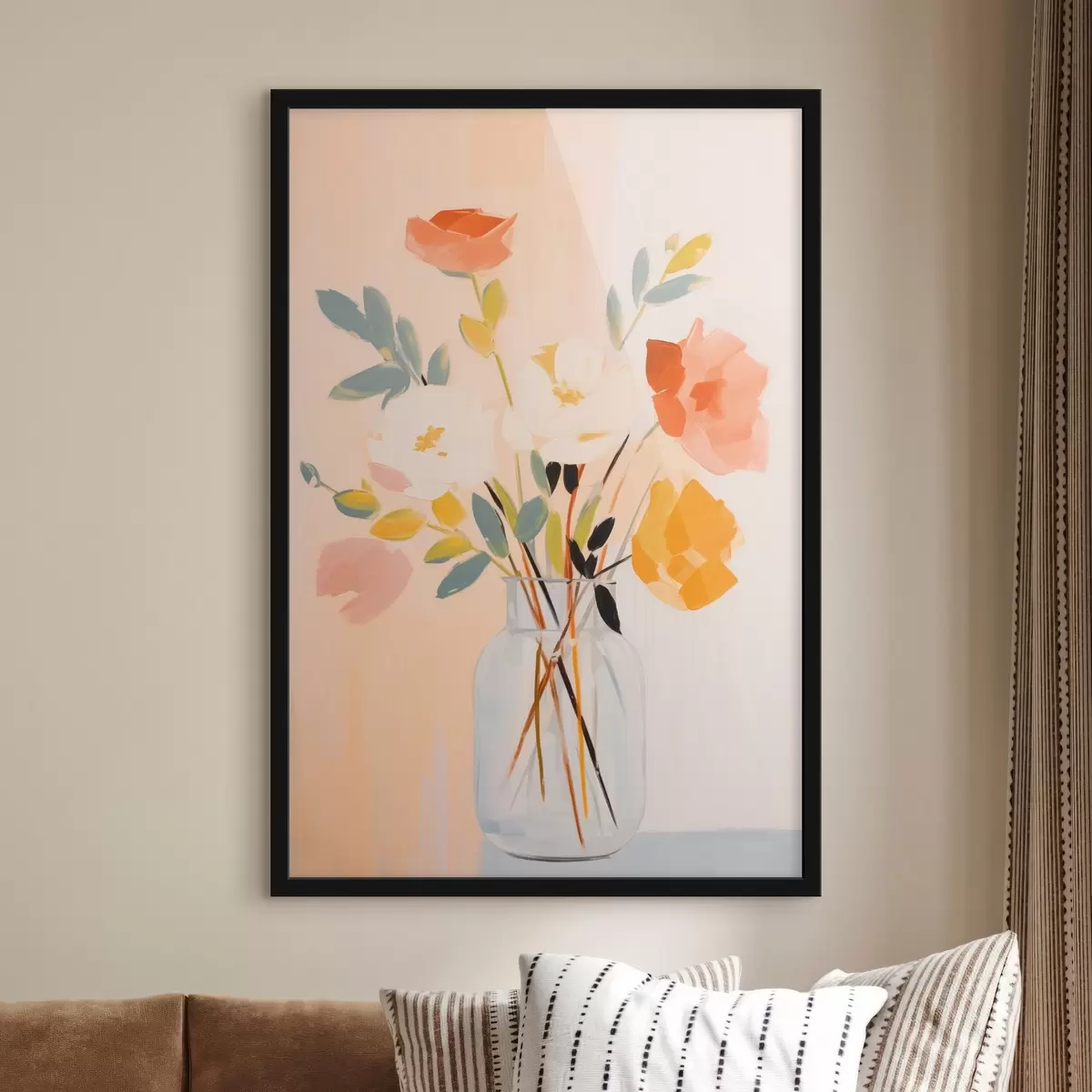 Poster Decoratieve bloemen: abstract boeket in een vaas op een lichte achtergrond f45539