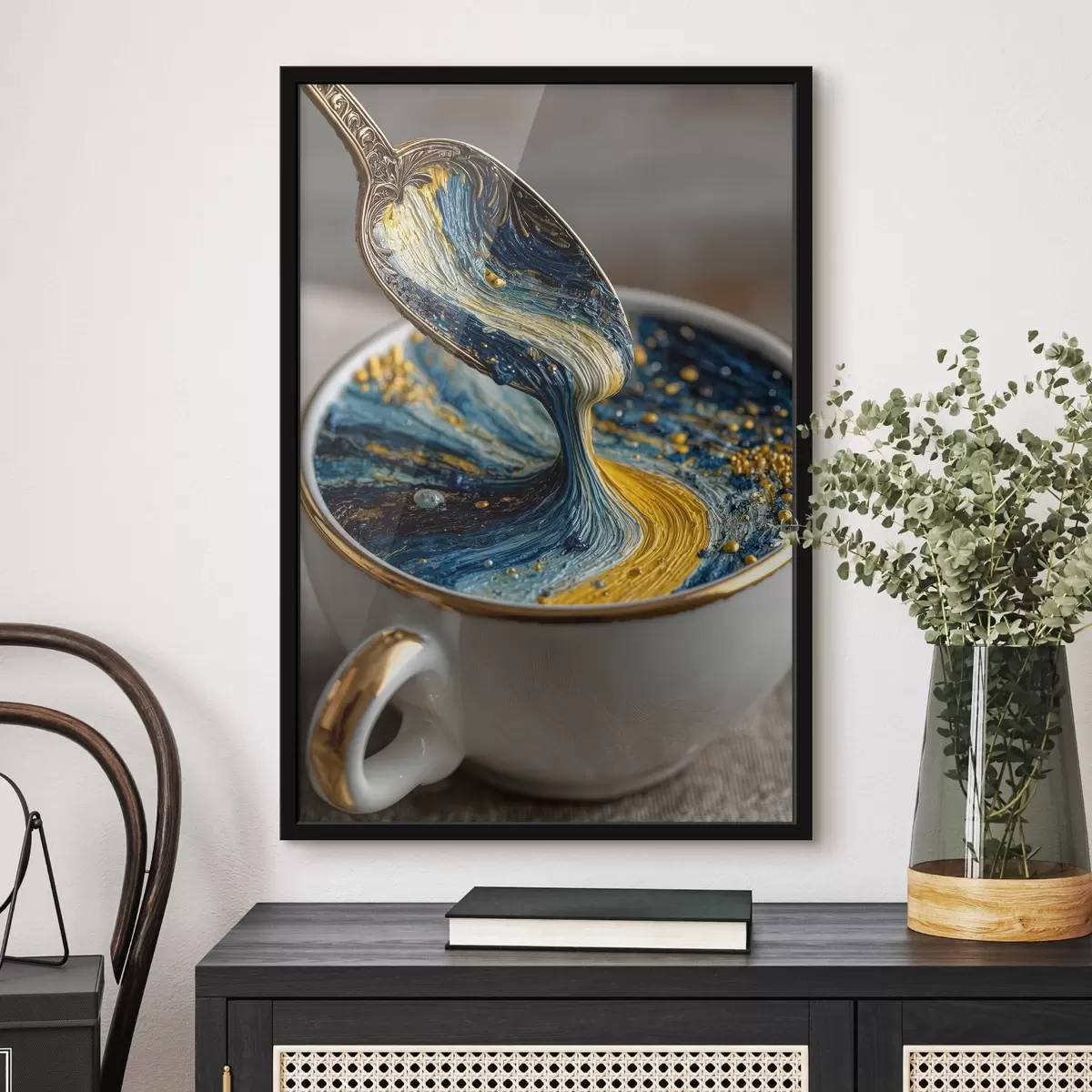 Poster Abstracte compositie: gemengde kleuren in een kopje in Van Gogh-stijl f45545
