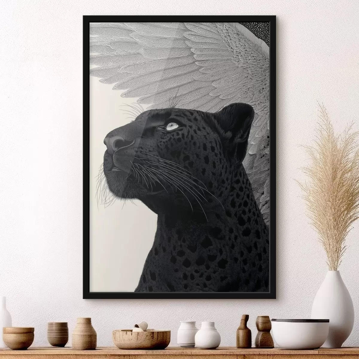 Poster Grafische compositie: panter met vleugels f45548