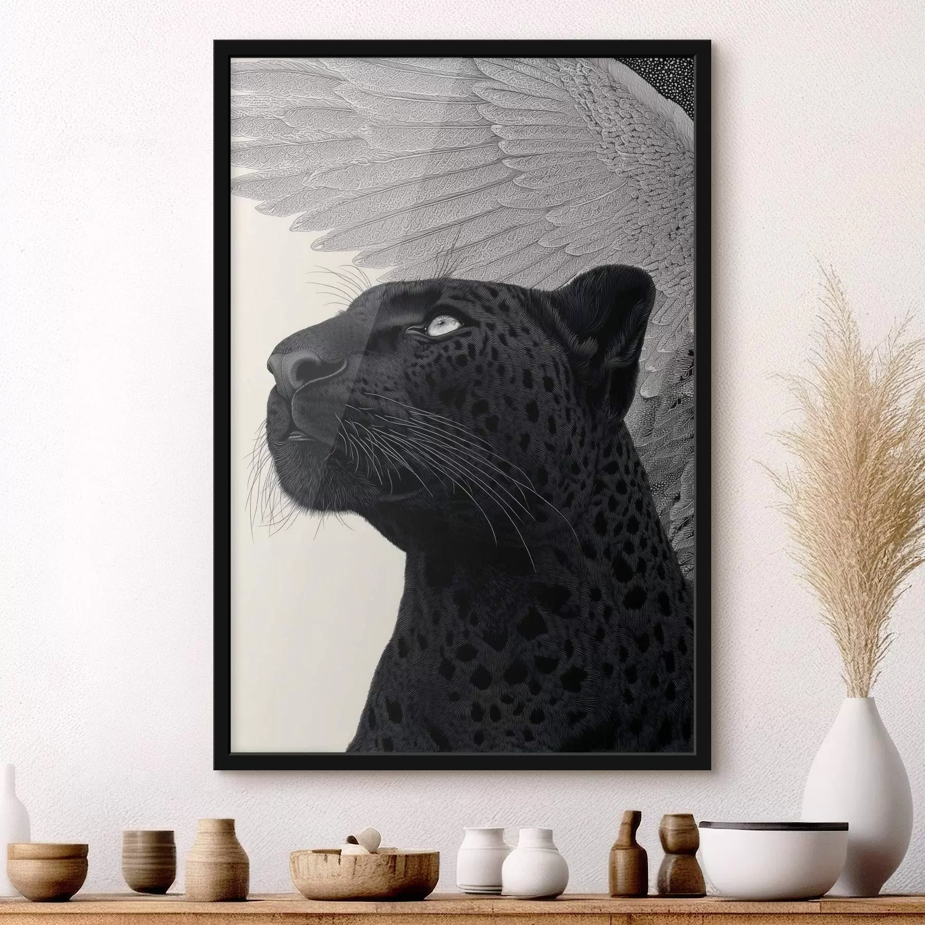 Fotobehang Grafische compositie: panter met vleugels f45548