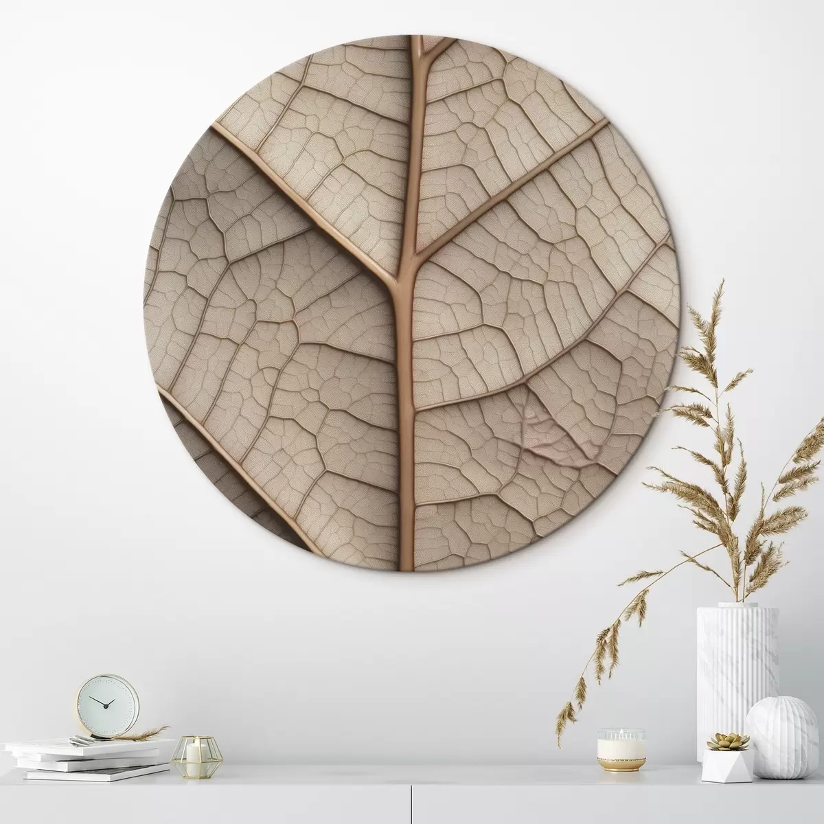Ronde schilderijen Droog blad met nerven r45604