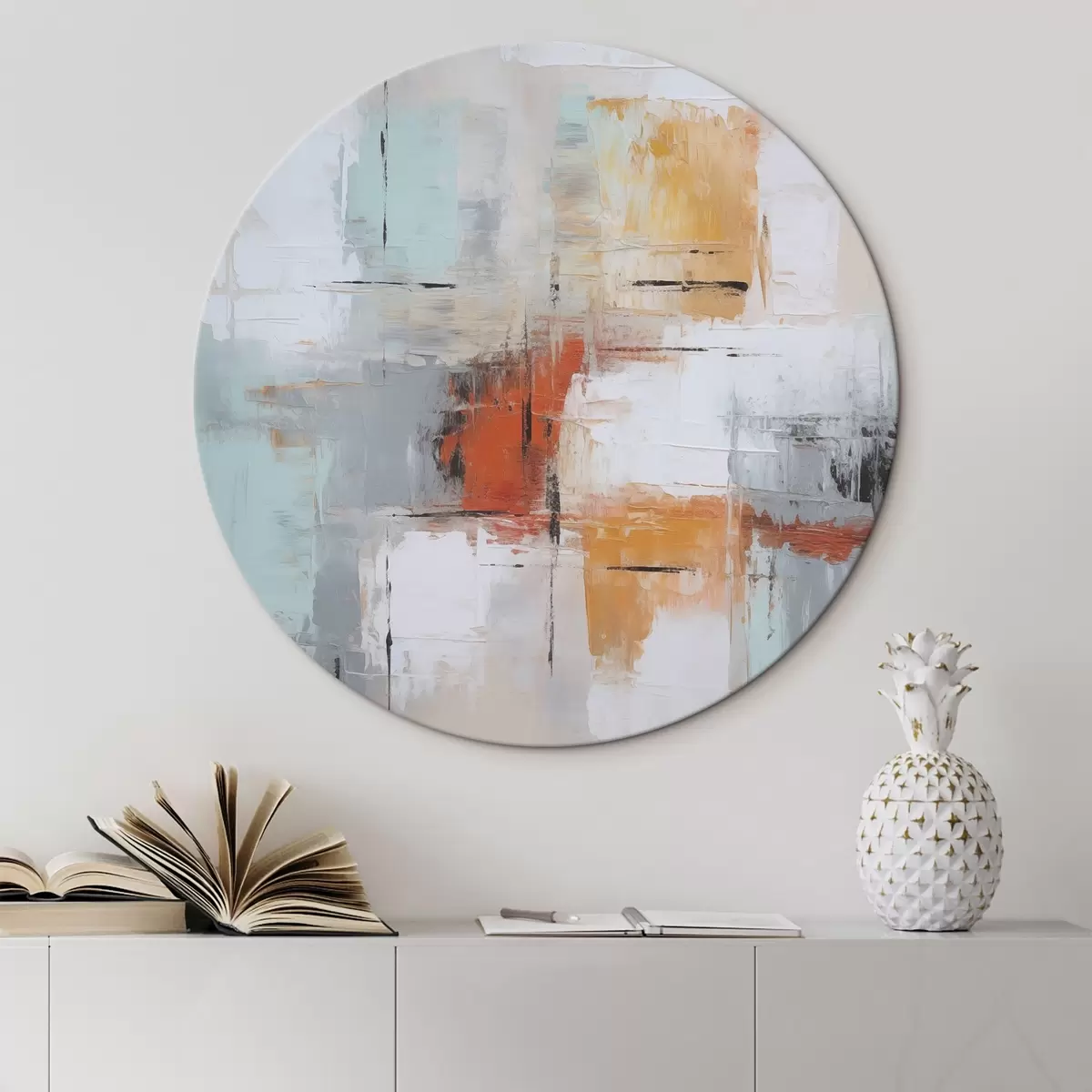 Ronde schilderijen Abstractie imitatie van schilderen en schuren r45634