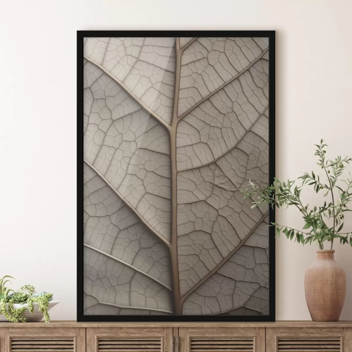 Poster Droog blad met nerven f45604