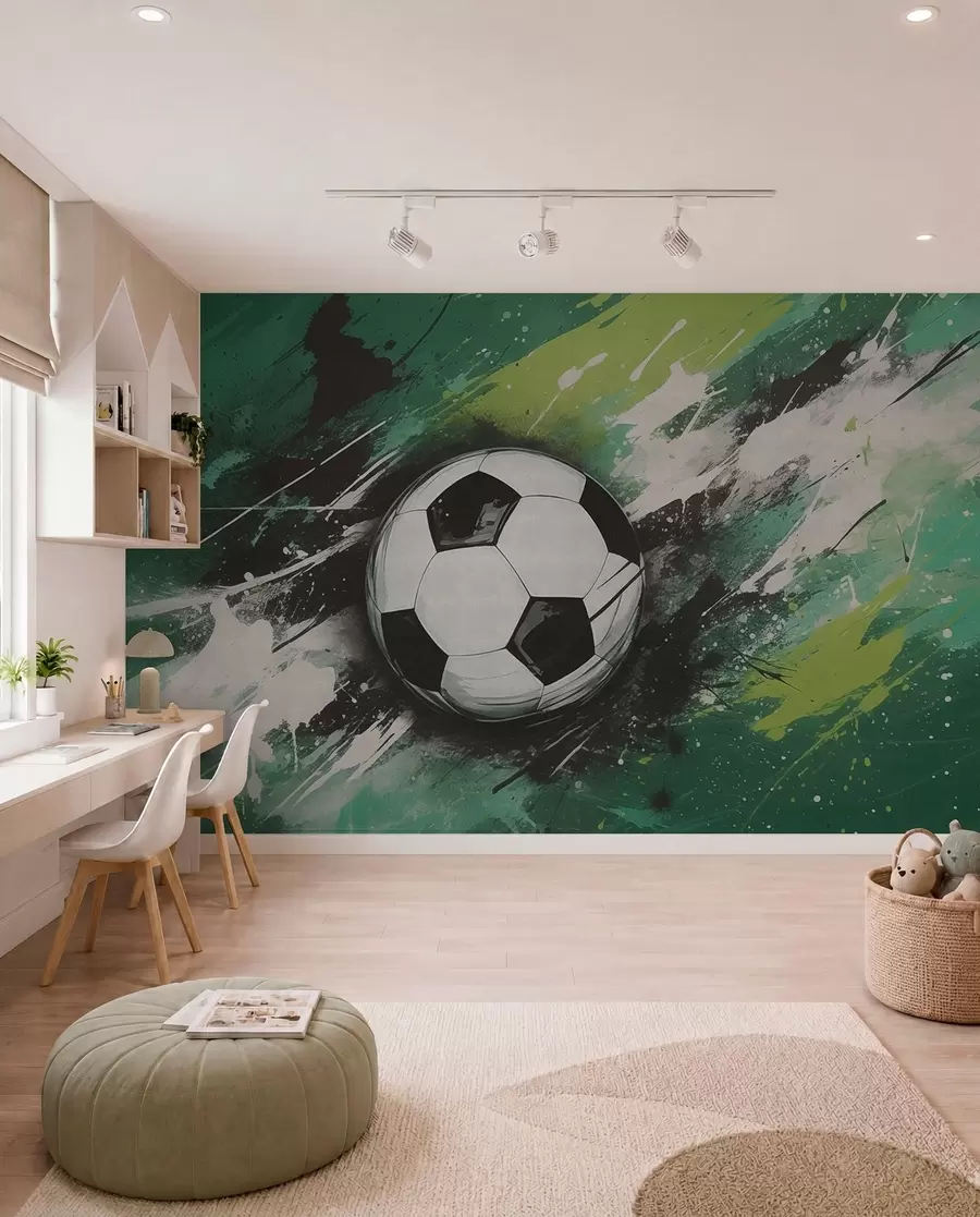 Fotobehang Voetbal in groene verfstreken w04467