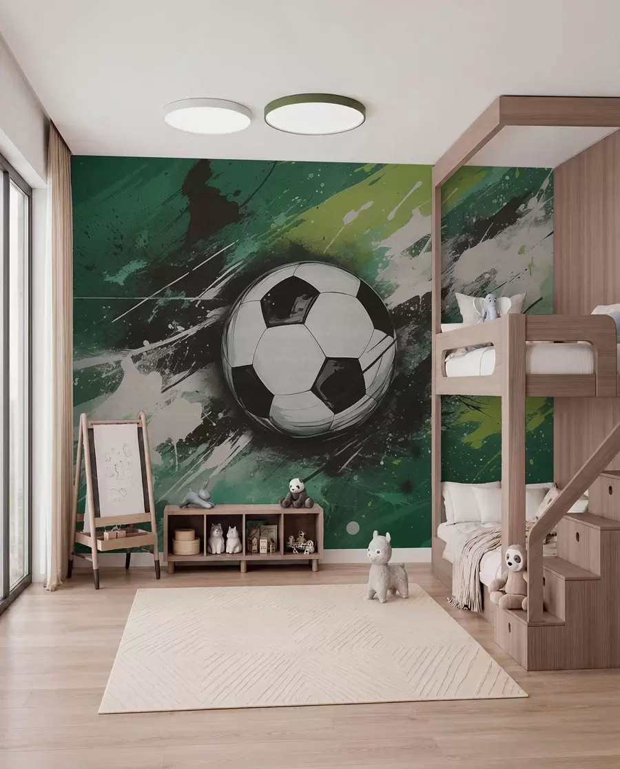 Fotobehang Voetbal in groene verfstreken w04467