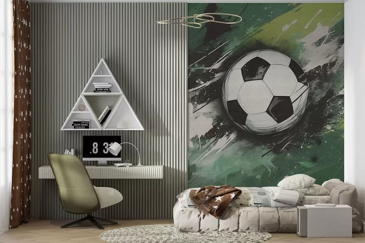Fotobehang Voetbal met vage graffiti op de achtergrond w04467