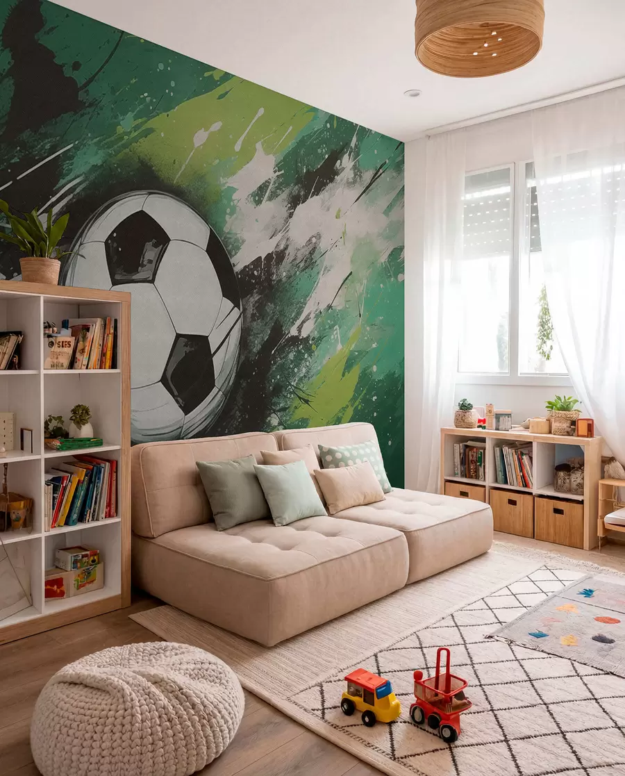 Fotobehang Voetbal in groene verfstreken w04467