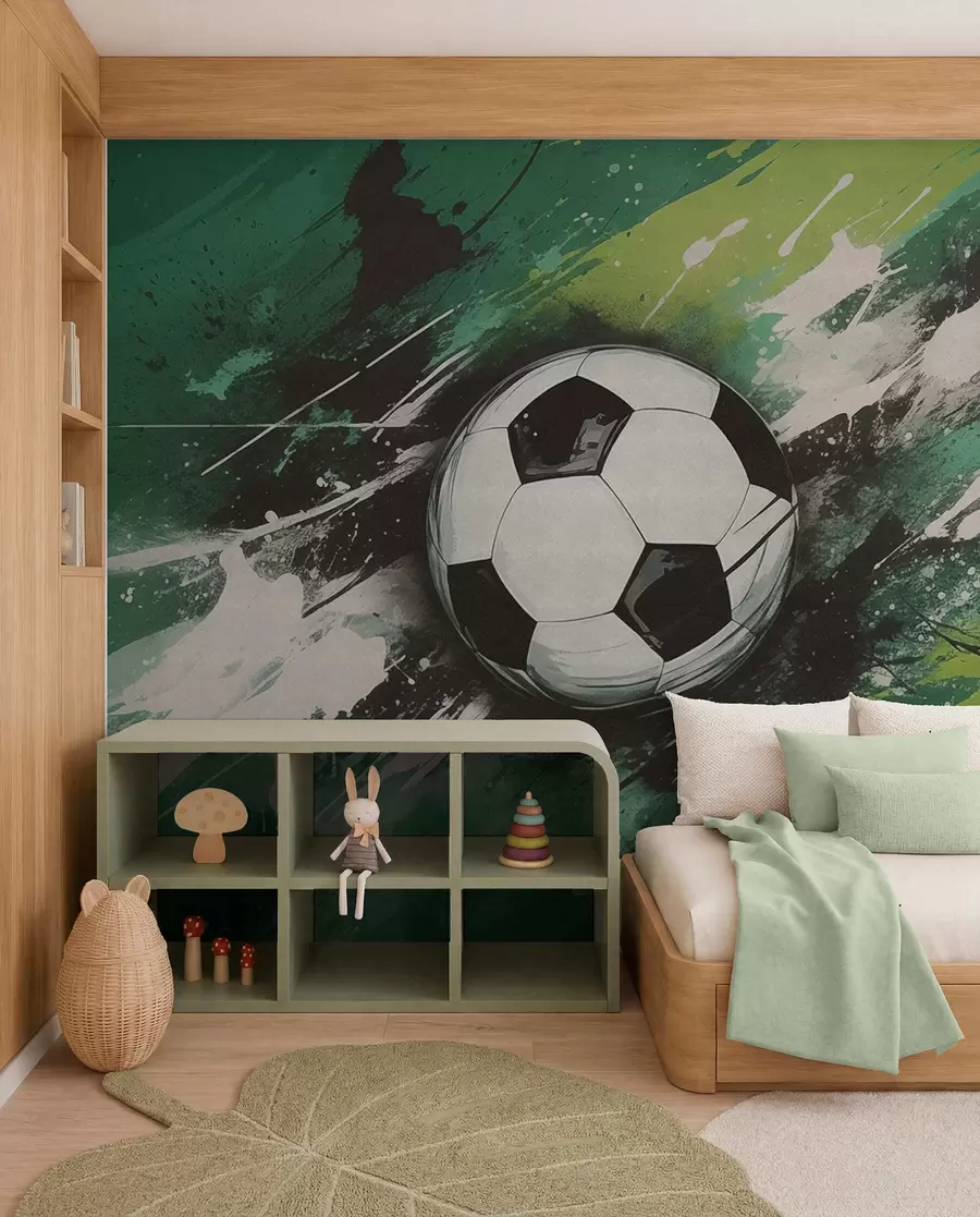 Fotobehang Voetbal in groene verfstreken w04467