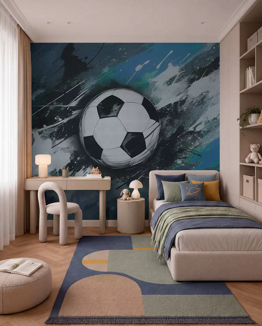 Fotobehang Voetbal in azuurblauwe streken w04467v1