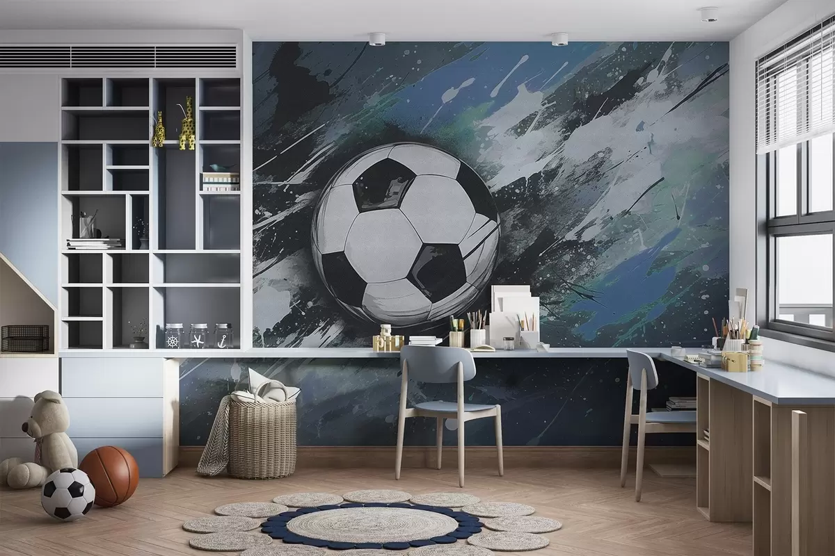 Fotobehang Voetbal met vage graffiti op de achtergrond w04467v1