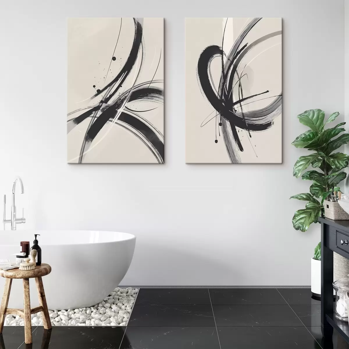  Schilderijen Abstracte minimalistische penseelstreken m00613