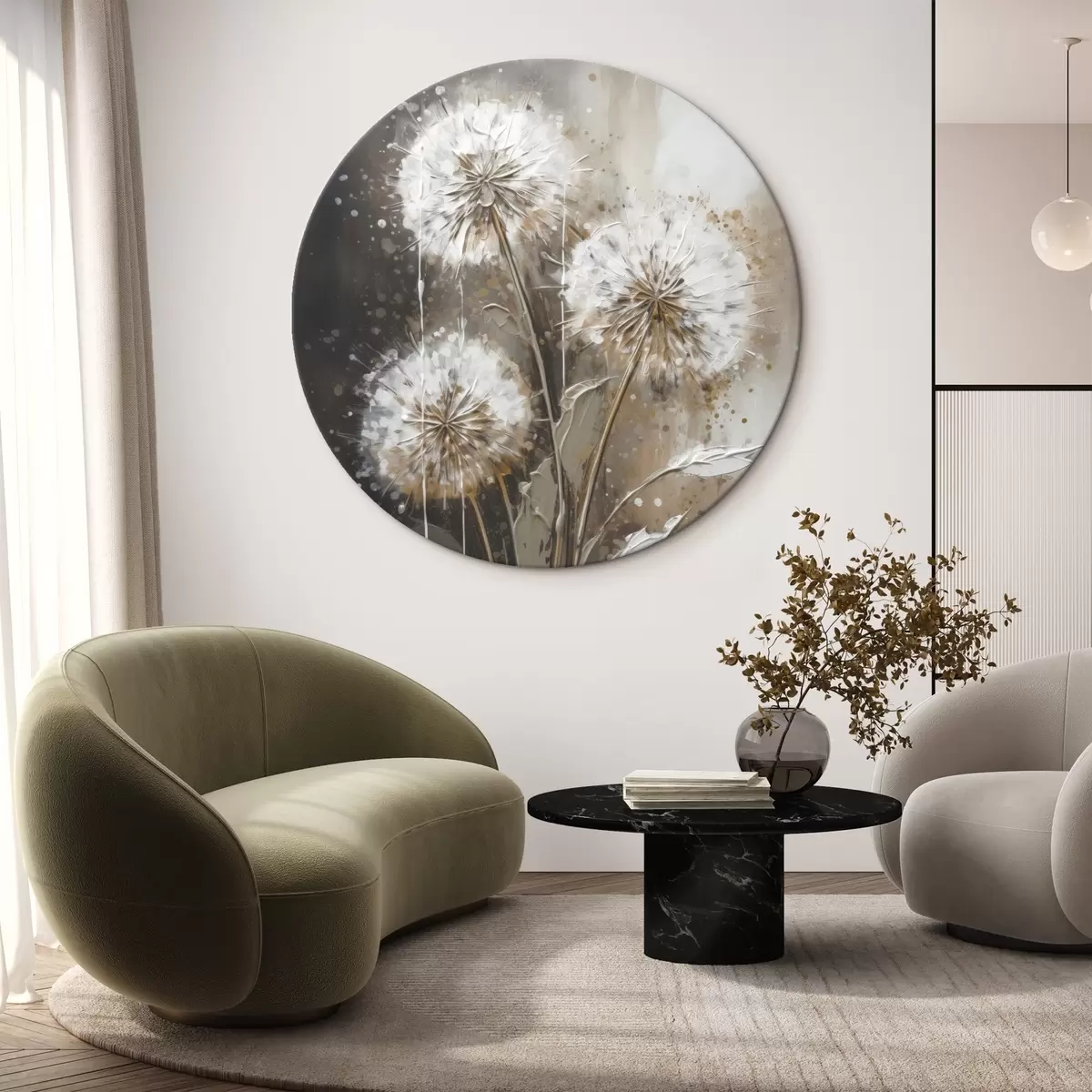 Ronde schilderijen Abstracte paardebloemen r45449