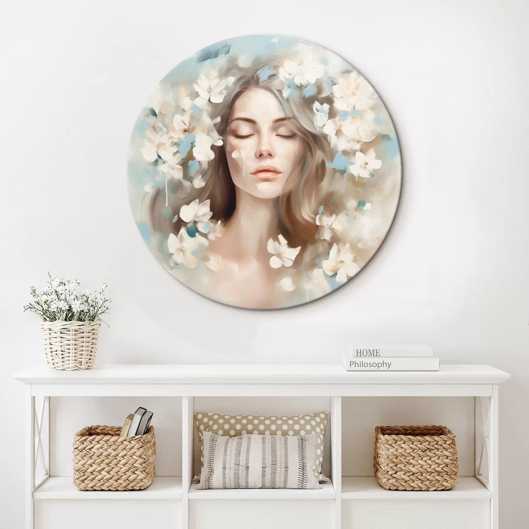  Schilderijen Abstract portret van een vrouw met bloemen in de vorm van penseelstreken r45450