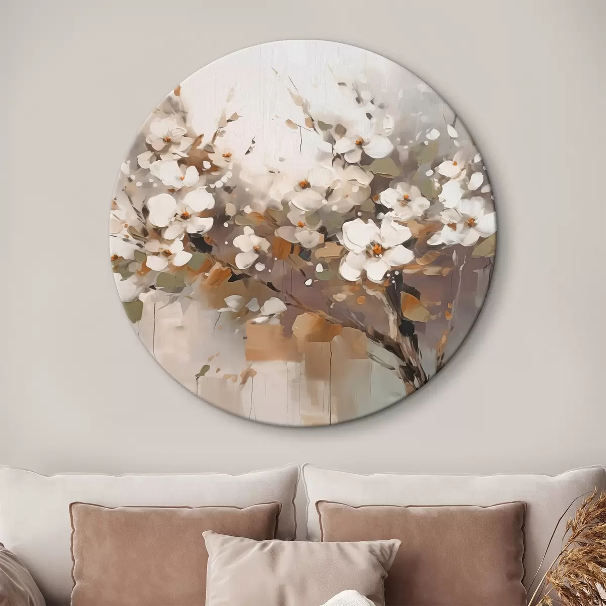Ronde schilderijen Abstracte tak met bloemen r45579