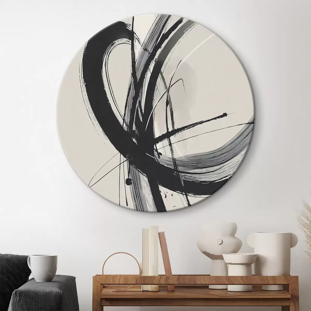 Ronde schilderijen Abstracte minimalistische penseelstreken r45582