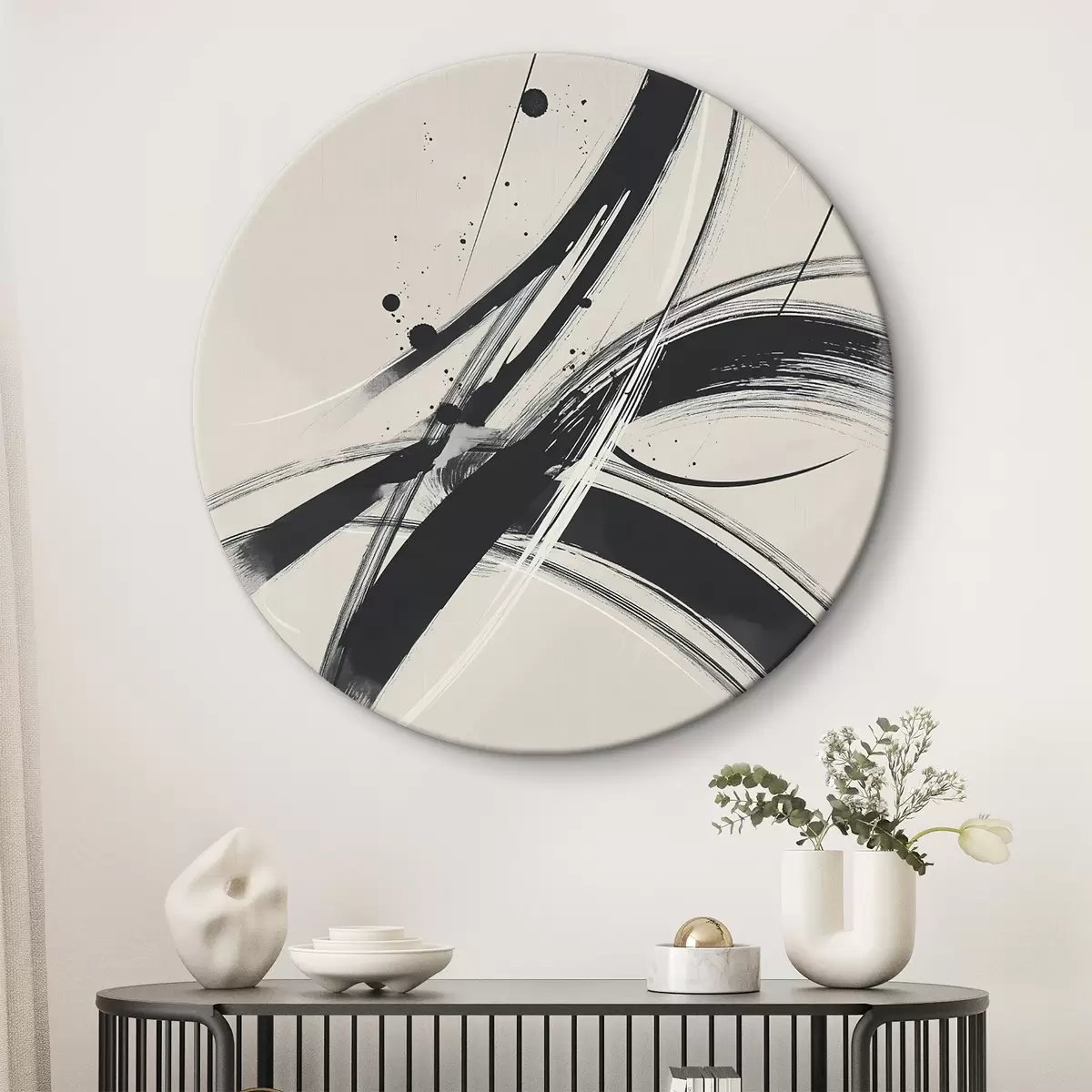 Ronde schilderijen Abstracte minimalistische penseelstreken r45583