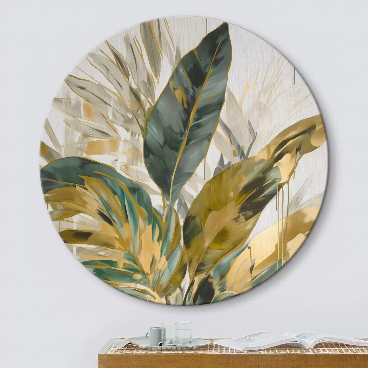Ronde schilderijen Abstracte tropische bladeren r45589