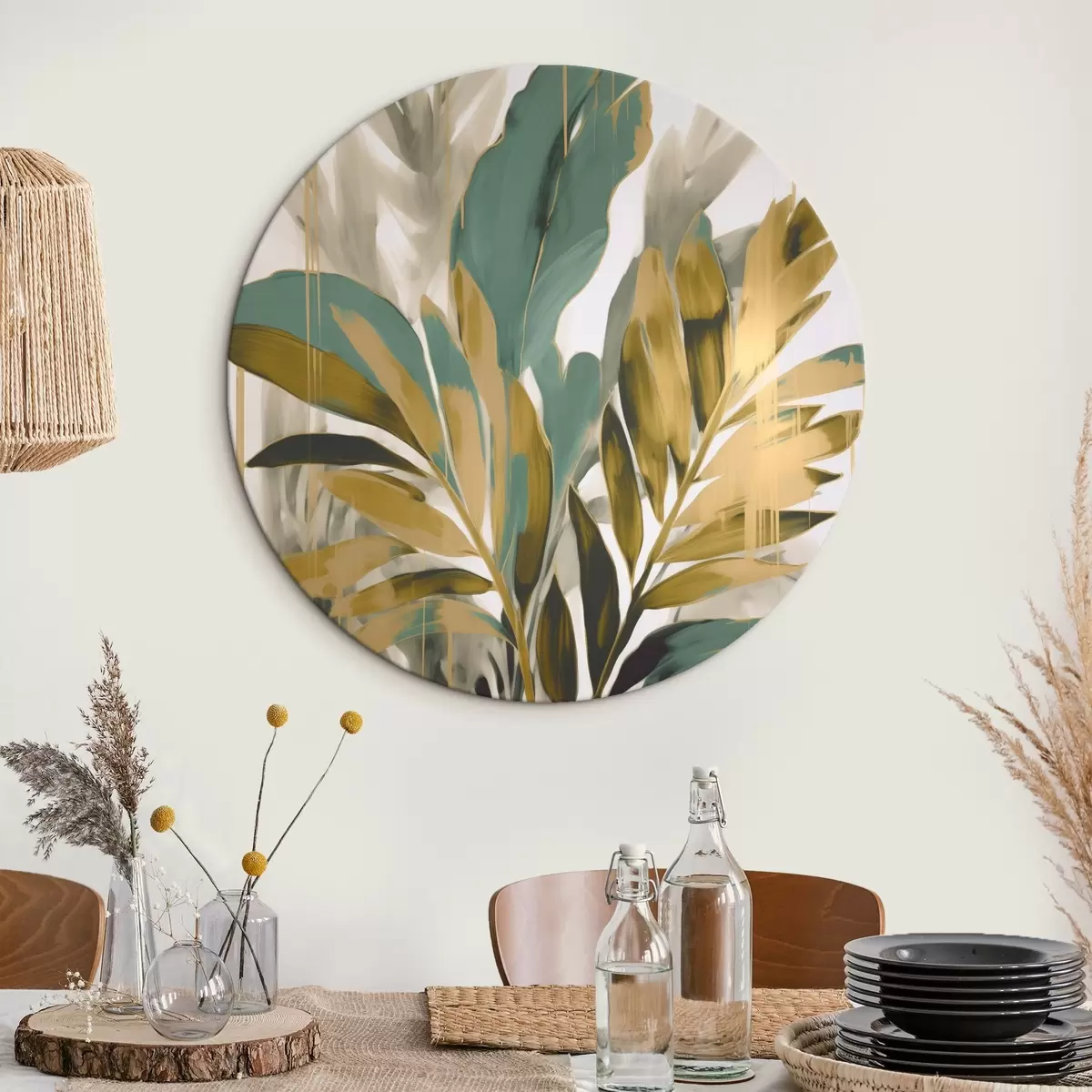 Ronde schilderijen Abstracte tropische bladeren r45590