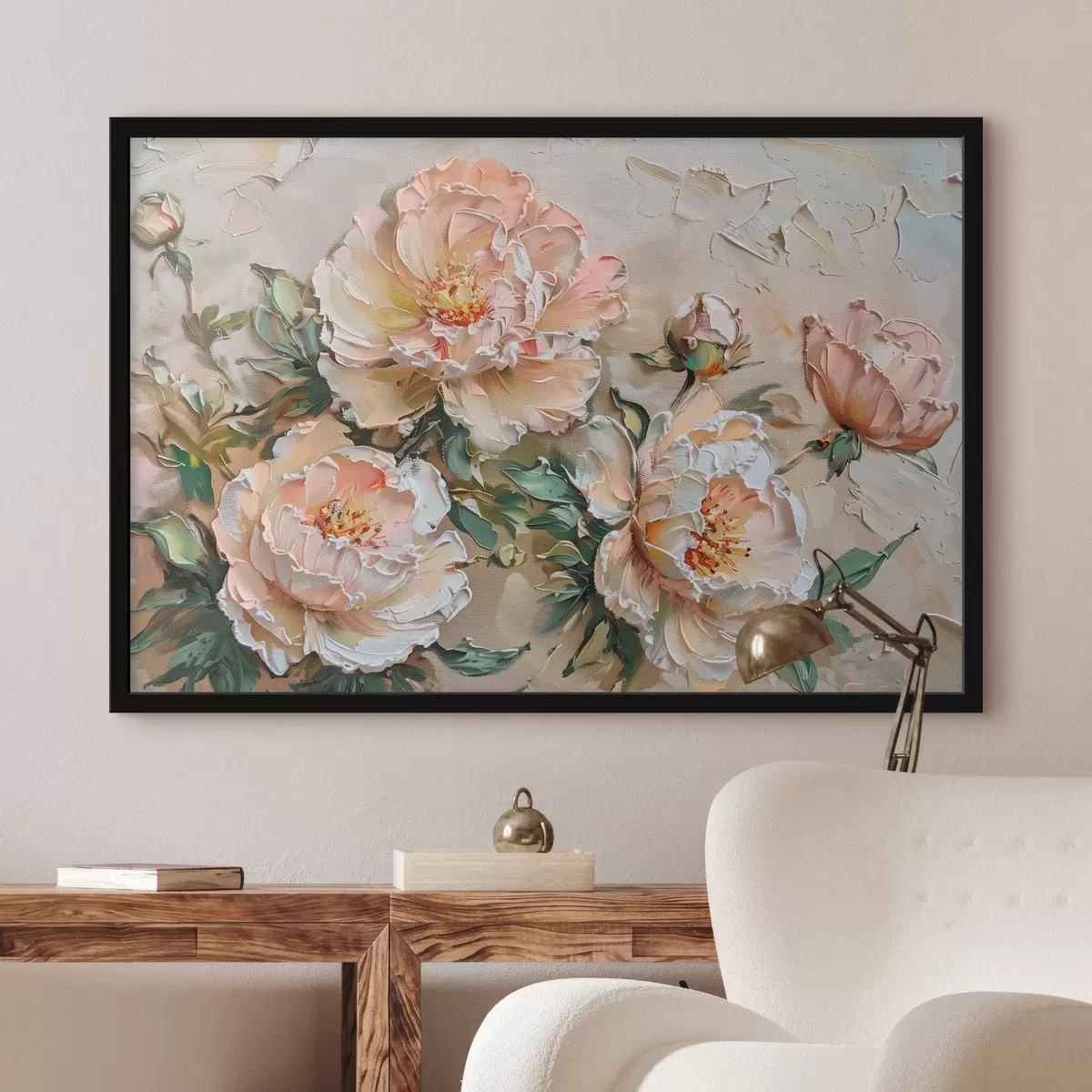 Poster Pioen impasto imitatie f45447