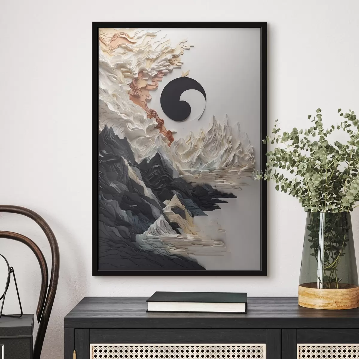 Poster Abstract landschap met bergen in een papieren stijl f45482