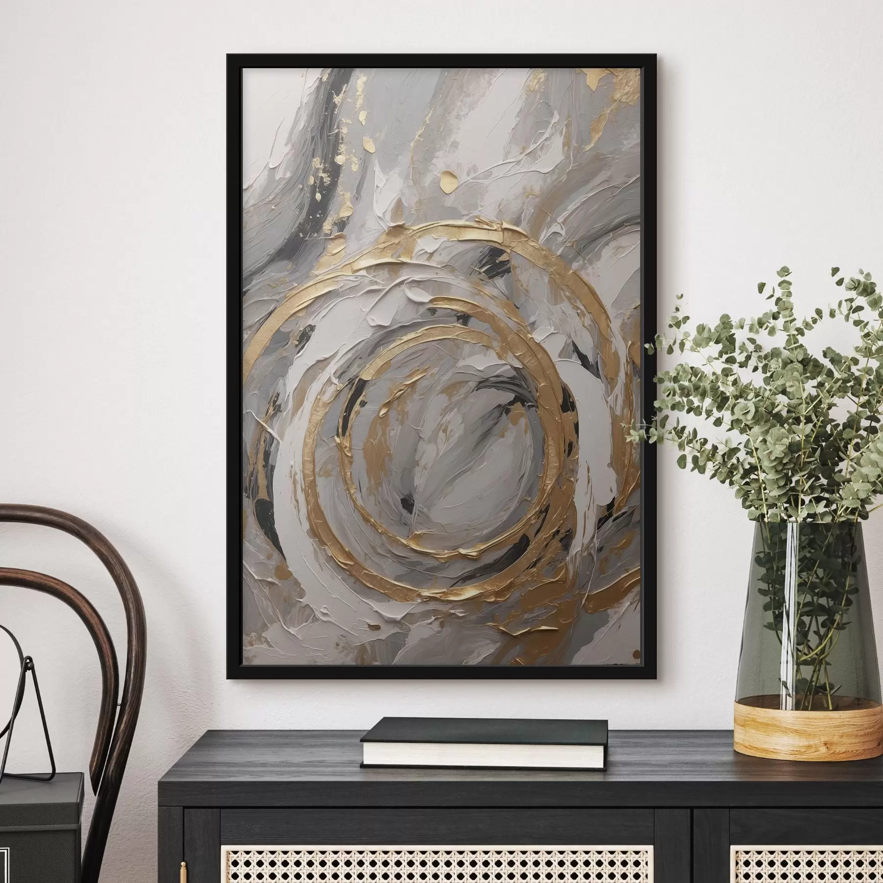 Fotobehang Abstracte concentrische cirkels in grijstinten en wit f45487