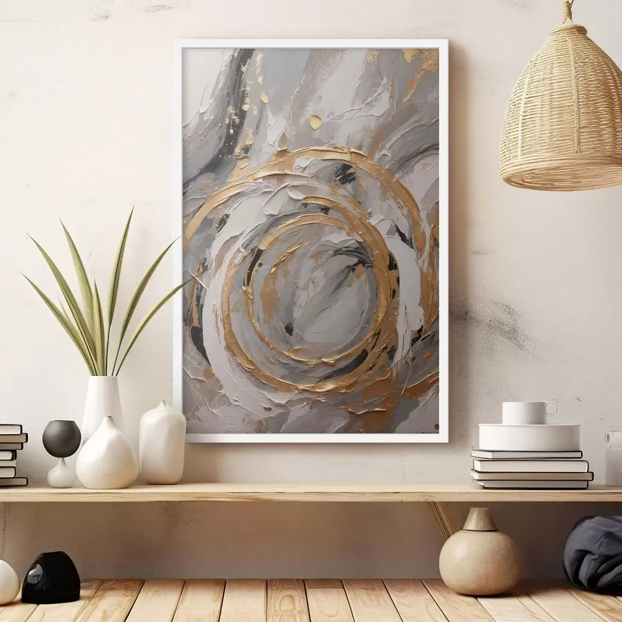 Fotobehang Abstracte concentrische cirkels in grijstinten en wit f45487