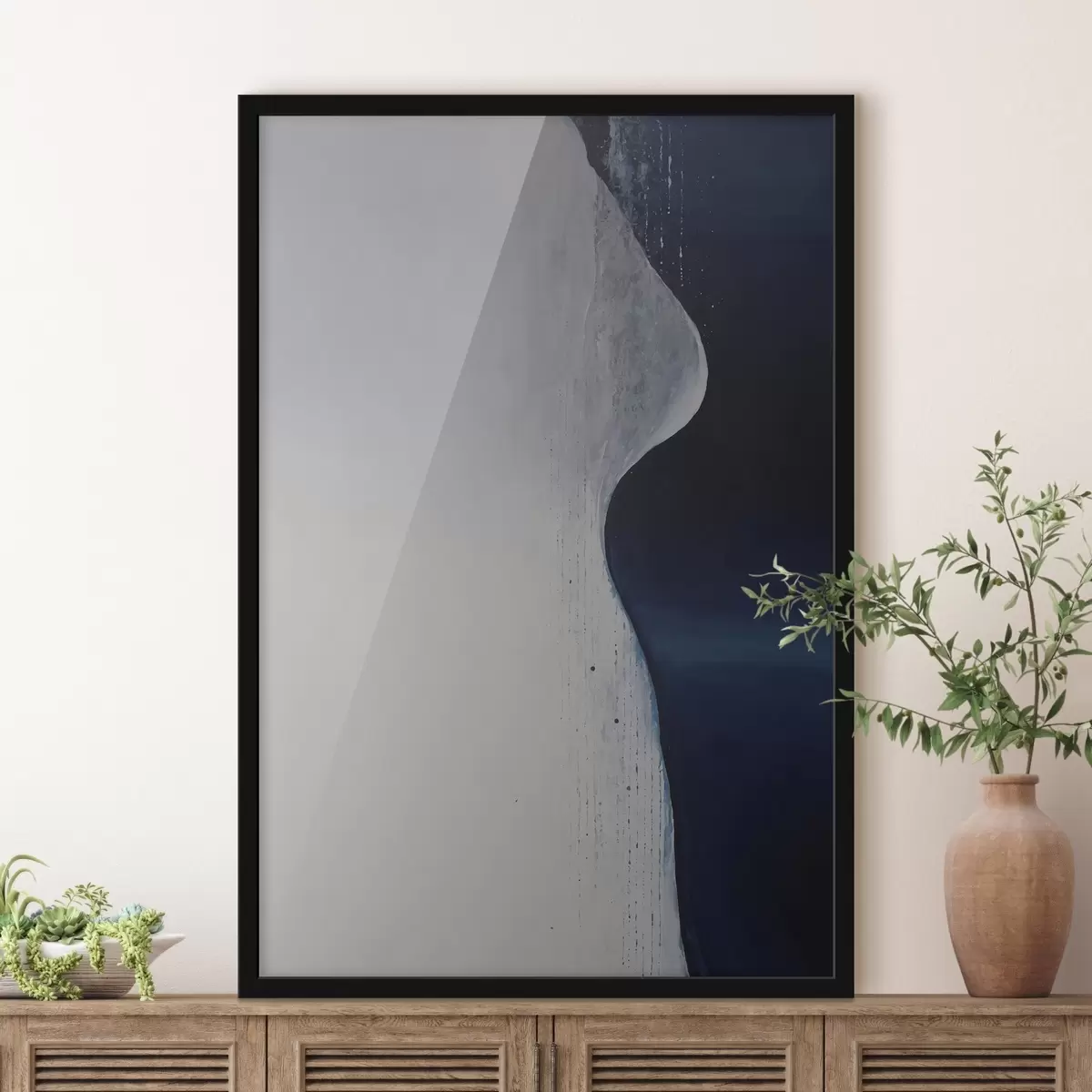 Poster Abstract met rode penseelstreken op een zwarte achtergrond f45493