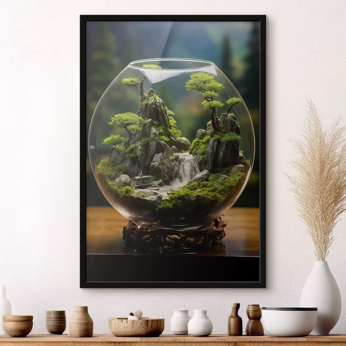Poster Blauwe bloem met waterdruppels op de bloemblaadjes f45502