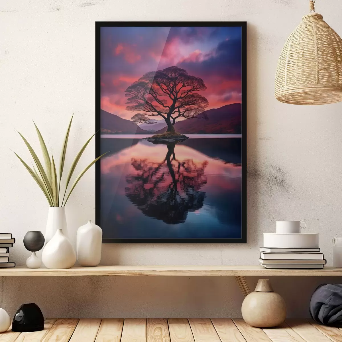 Poster Waterdruppel die valt met lichtschijnsels f45504