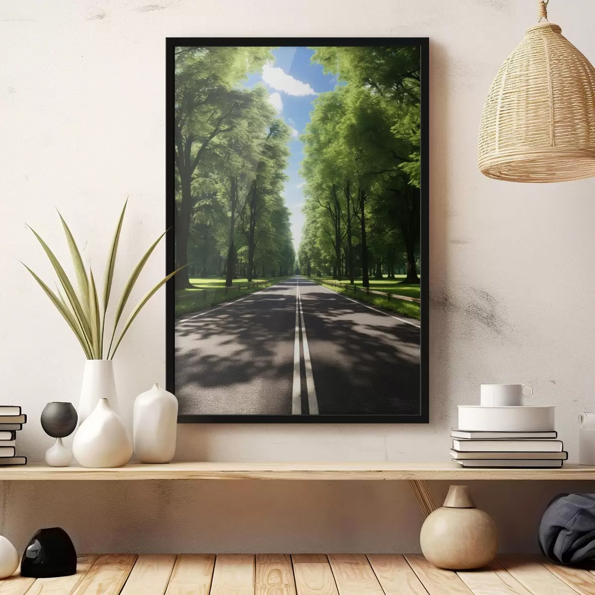 Poster Miniatuurlandschap met een waterval in een glazen bol f45505