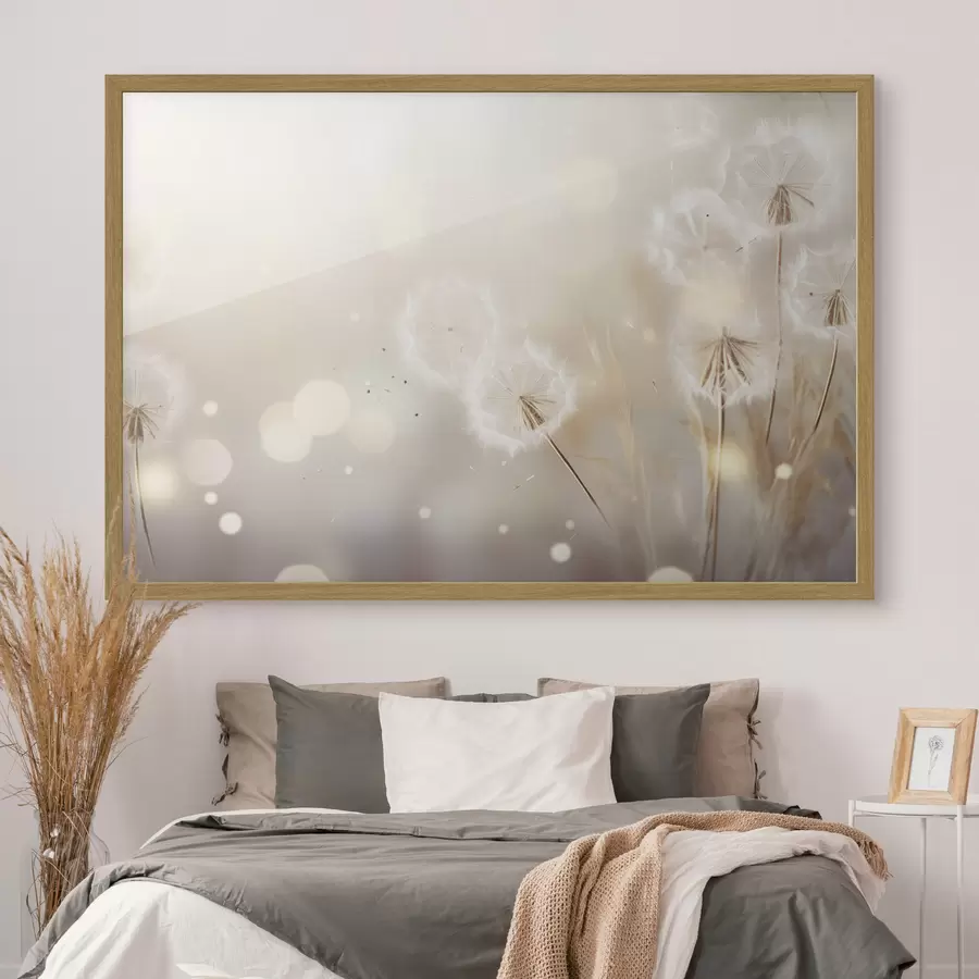 Fotobehang Delicate paardenbloemen in fel licht f45519