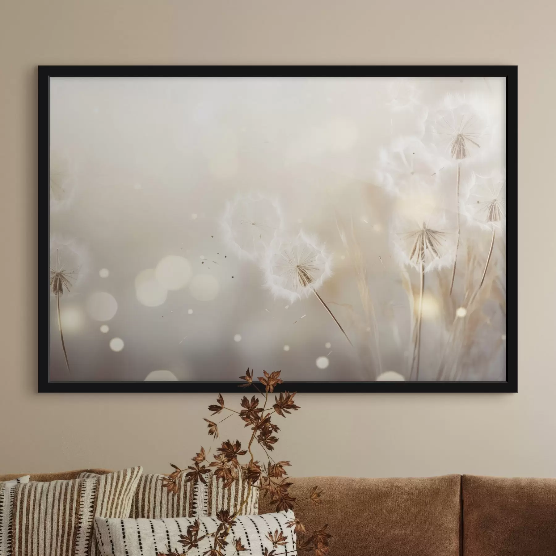 Fotobehang Delicate paardenbloemen in fel licht f45519