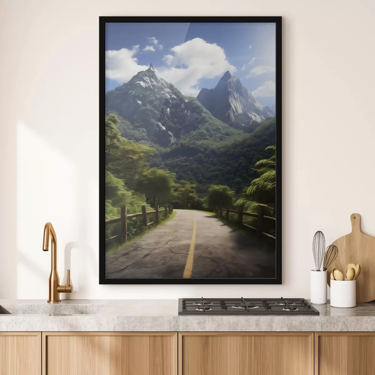 Poster Bergweg tussen groene bomen f45525