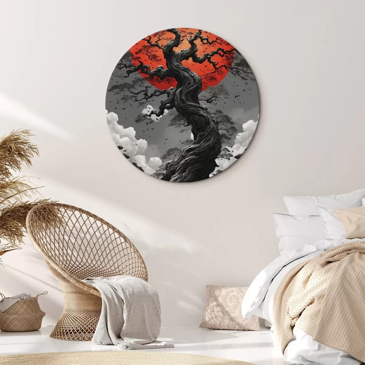 Ronde schilderijen Abstract landschap met bergen in een papieren stijl r45485