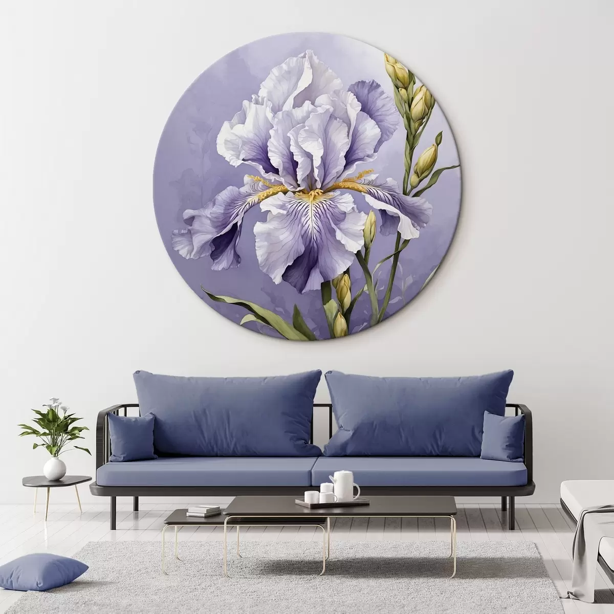 Ronde schilderijen Blauwe vogel op een tak met bladeren in aquarelstijl r45486
