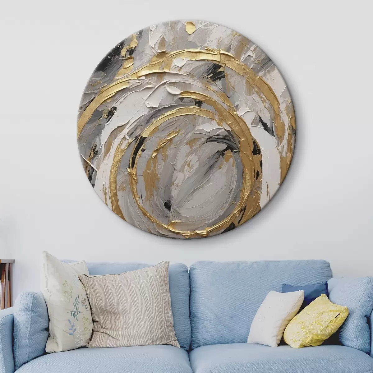 Ronde schilderijen Abstracte concentrische cirkels in grijstinten en wit r45487