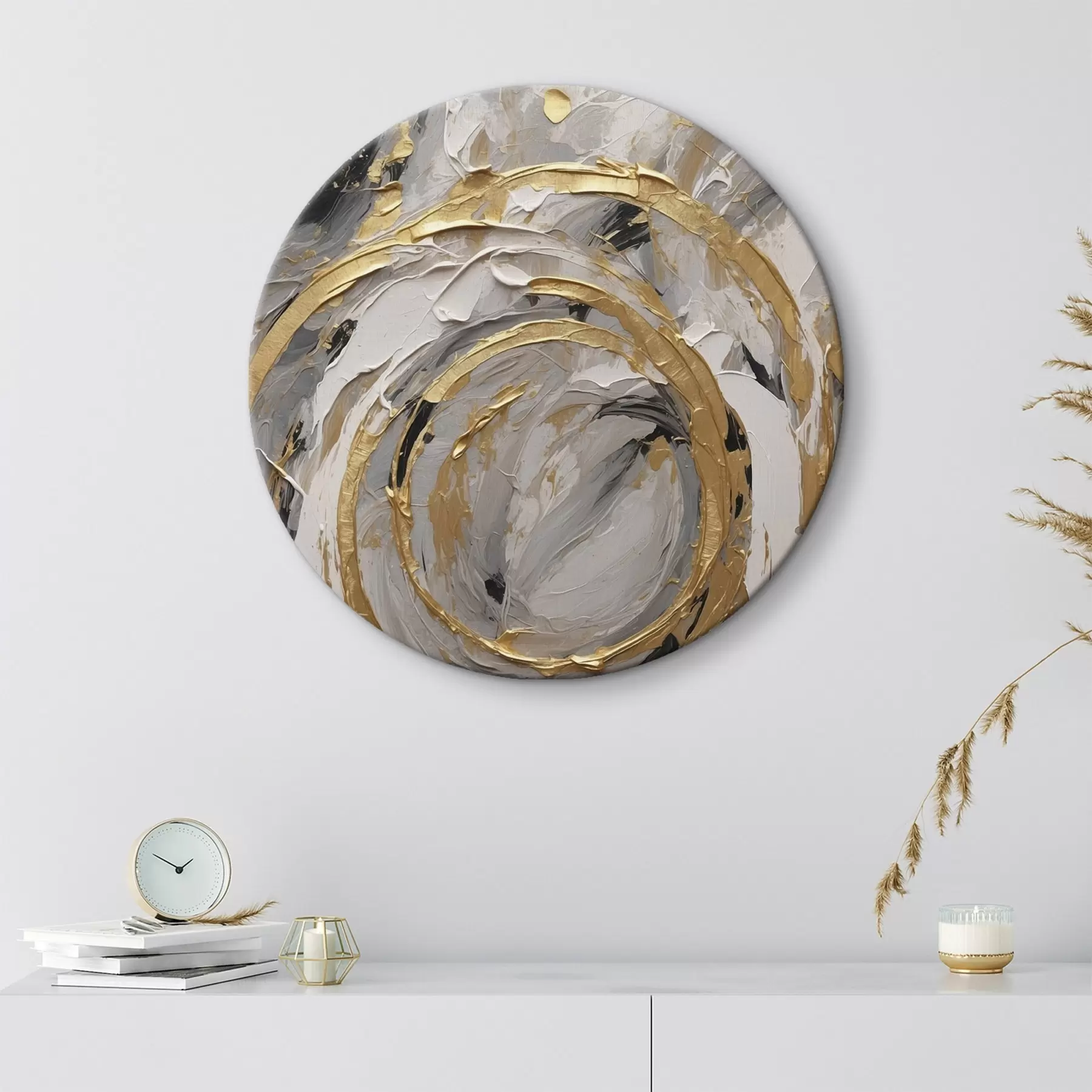  Schilderijen Abstracte concentrische cirkels in grijstinten en wit r45487