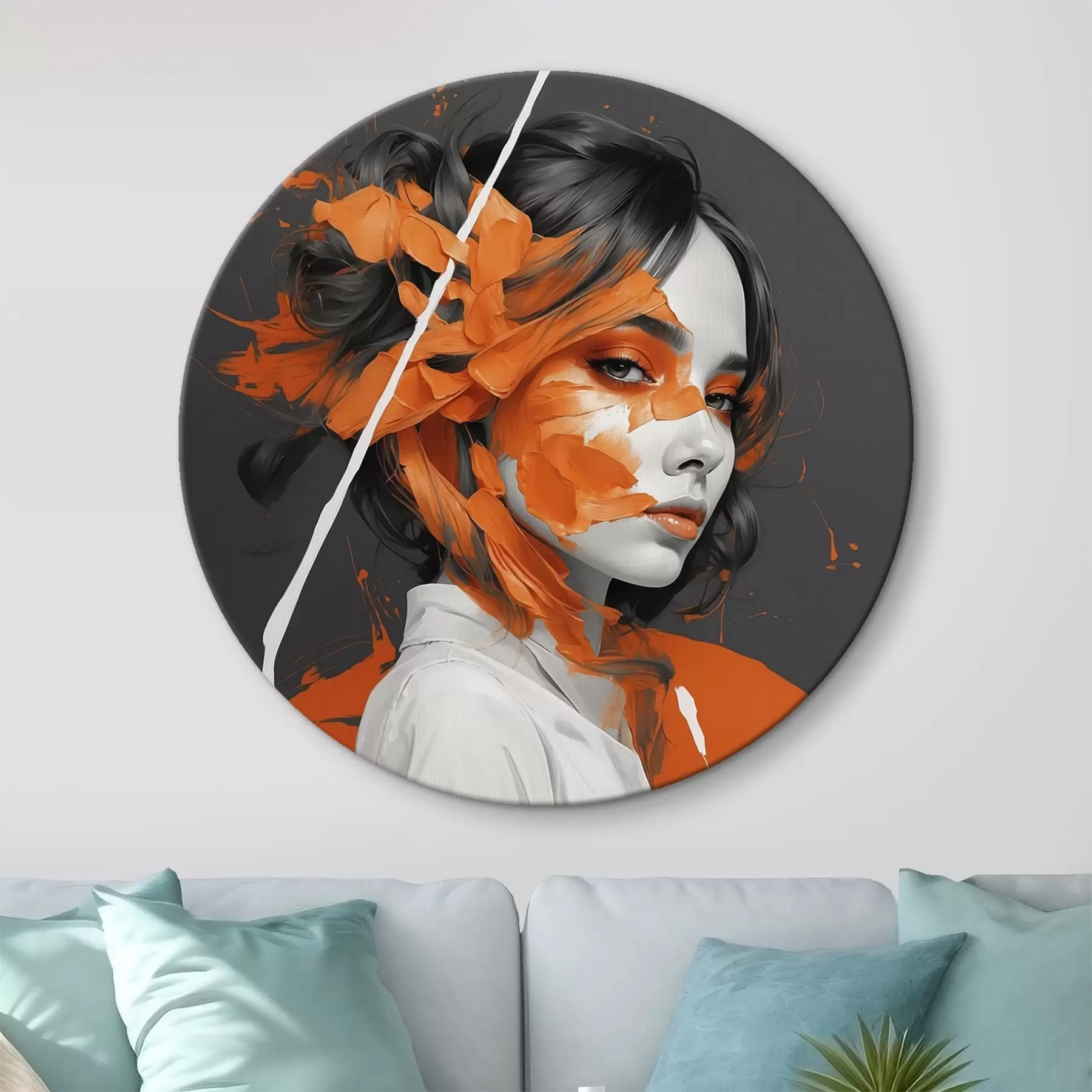  Schilderijen Portret van een vrouw met oranje penseelstreken r45489